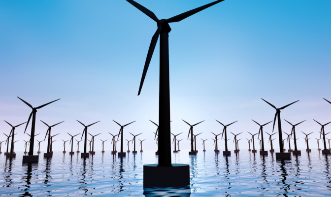 Large Group Of Wind Turbines In Water (Digital Composite)